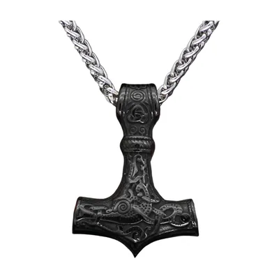 Collana Martello di Thor Mjölnir con Rune, Acciaio Inossidabile
