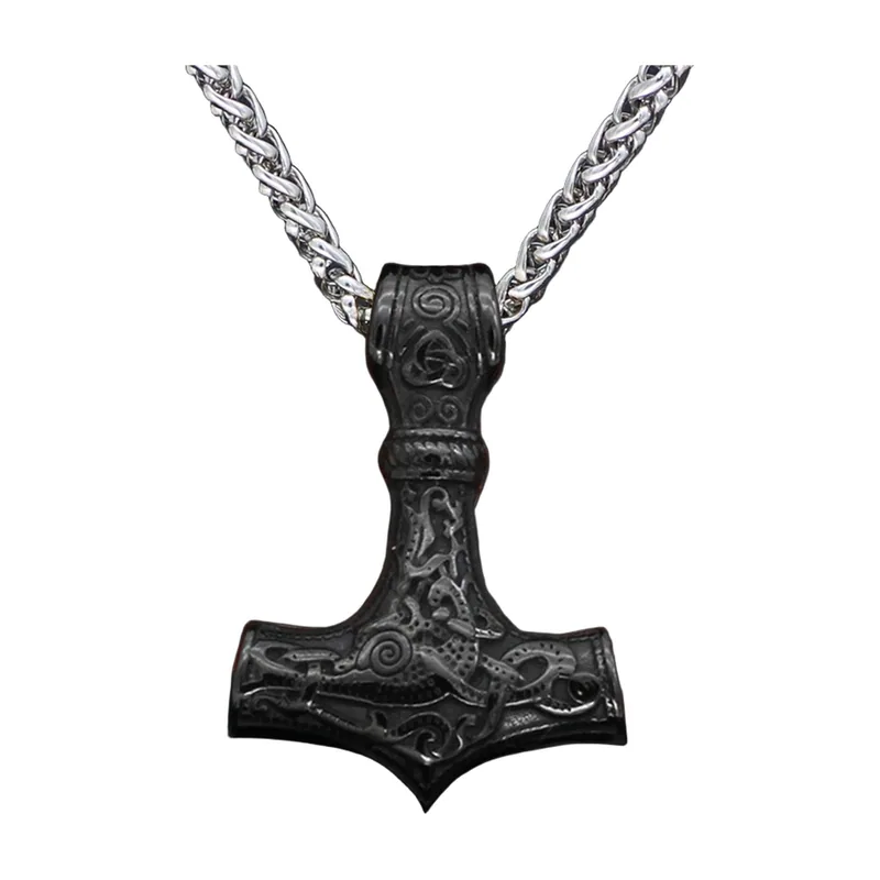 Collier Mjölnir Marteau de Thor avec Runes, Acier Inoxydable