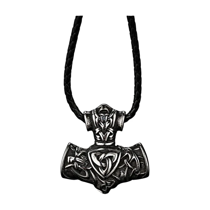 Pendente Mjölnir Martello di Thor con Vegvisir e Valknut, Acciaio Inox