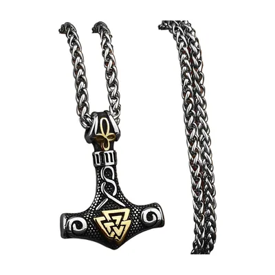 Collier Pendentif Mjölnir et Symbole Valknut, Acier Inoxydable