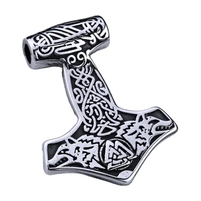 Pendentif Mjölnir Marteau avec Design Loup, Acier Inoxydable