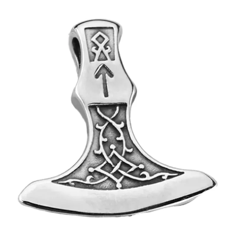 Thors Hammer Mjölnir Anhänger mit Runenkette, Edelstahl