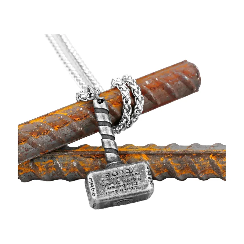 Collier Mjölnir Marteau de Thor avec Chaîne Tressée, Acier Inoxydable