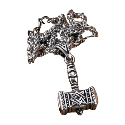 Mjölnir Thors Hammer Anhänger mit Panzerkette, Edelstahl