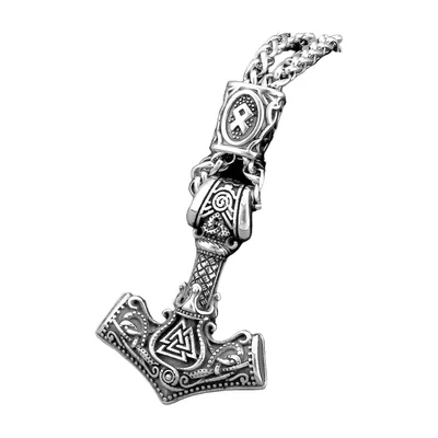 Thors Hammer Mjölnir Anhänger mit Runenkette, Edelstahl