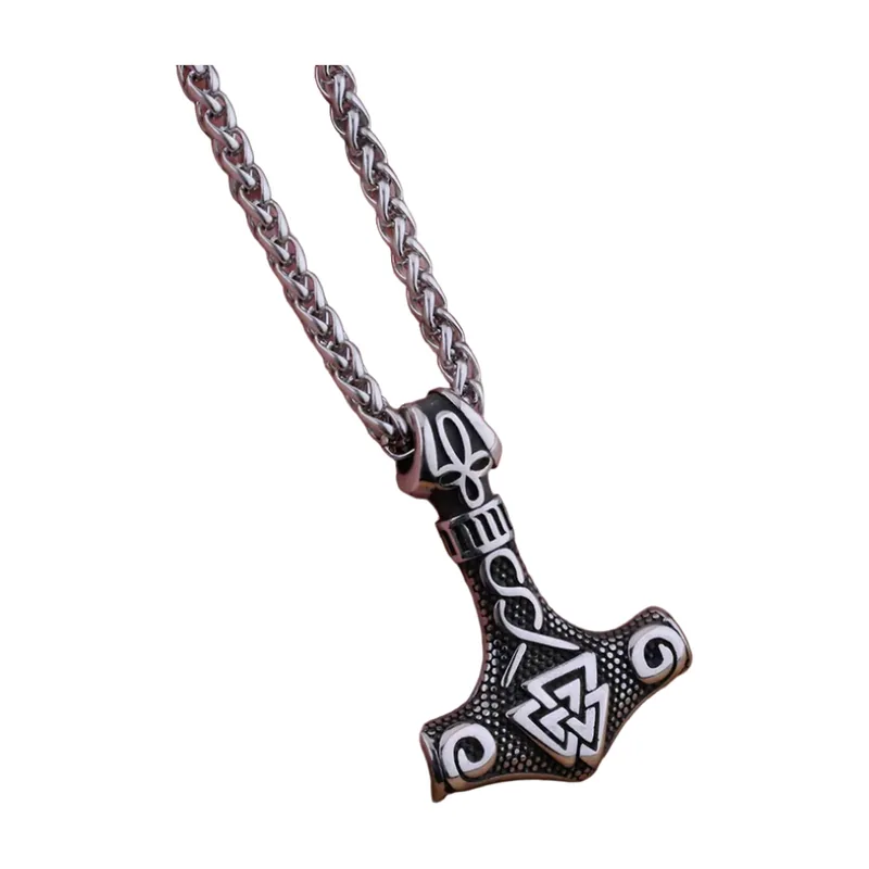 Mjölnir Thors Hammer Anhänger mit Runenkette, Edelstahl