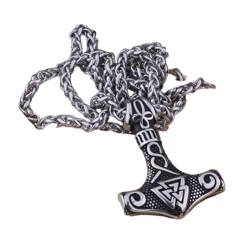Mjölnir Thors Hammer Anhänger mit Kordelkette, Edelstahl