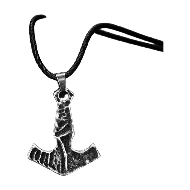 Pendentif Mjölnir Marteau de Thor avec Cordon Tressé, Acier Inoxydable