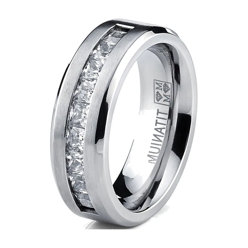 Herrenring mit quadratischen Zirkonia-Steinen, Edelstahl