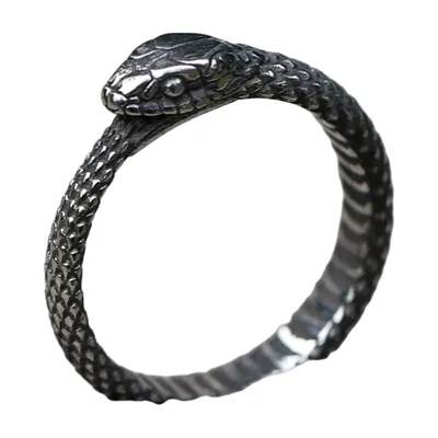Wikinger Schlangenkopf-Ring mit Schuppenstruktur, Edelstahl
