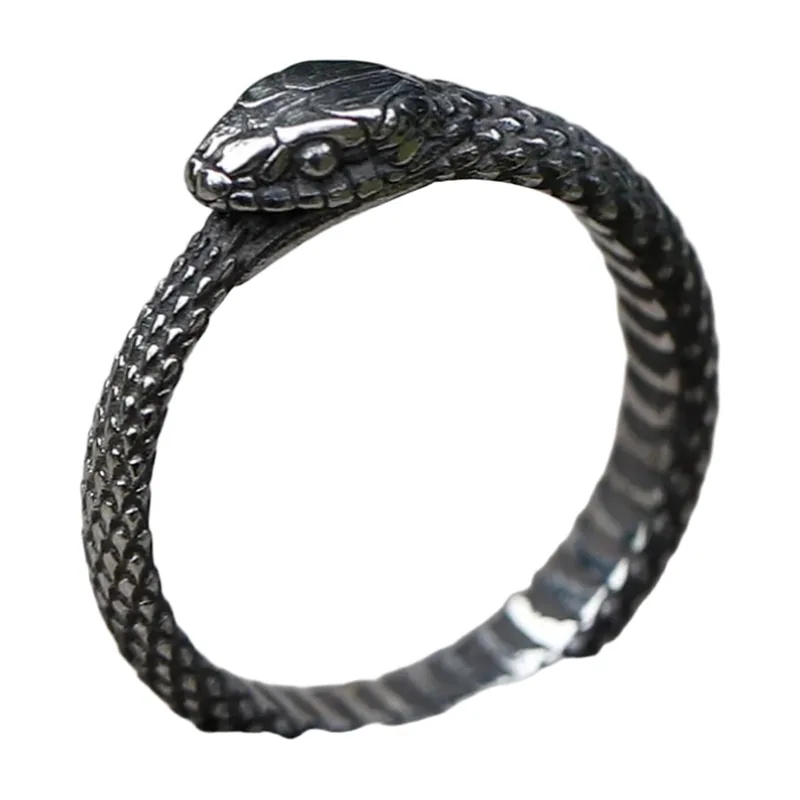 Anello Testa di Serpente Vichingo con Texture a Scaglie, Acciaio Inossidabile