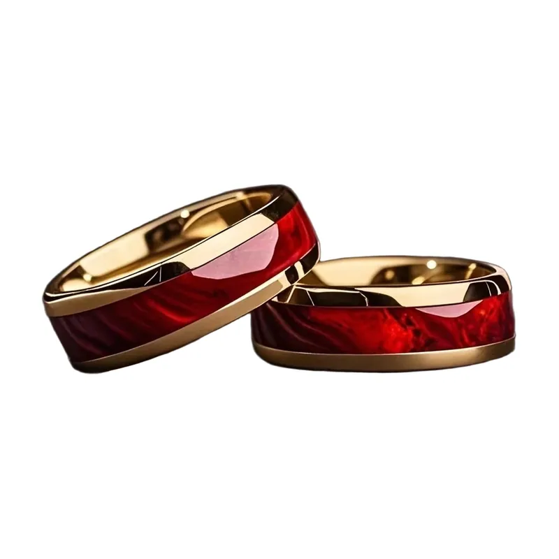 Bague avec Incrustation de Pierre Rouge, Acier Inoxydable