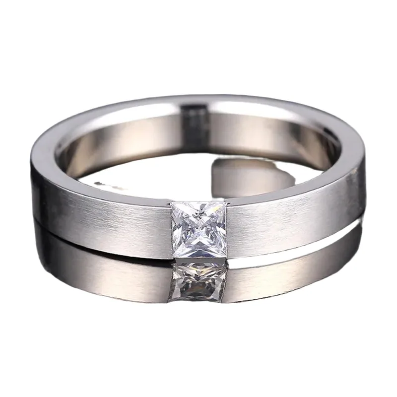 Anillo de acero inoxidable cepillado con Zirconia cuadrado
