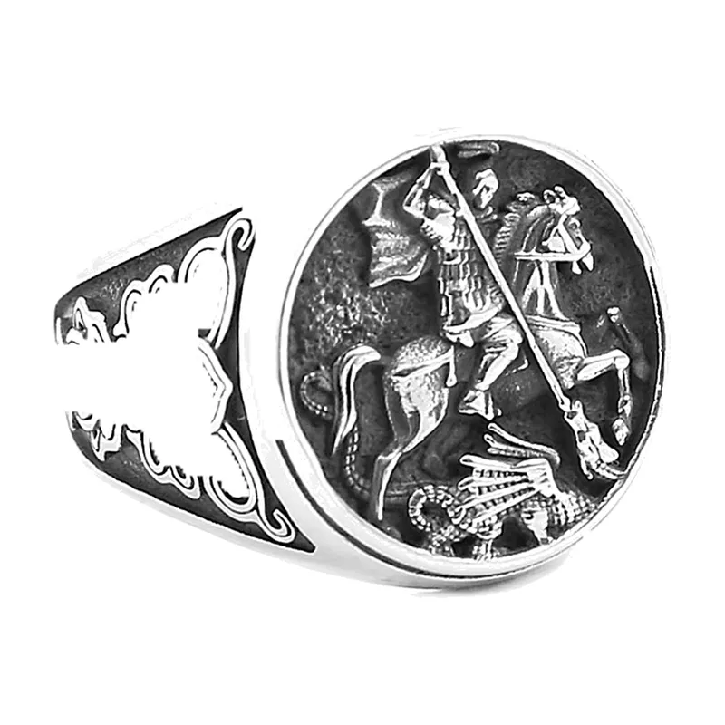Chevalier et Dragon Bague Chevalière avec Nœud Celtique, Acier Inoxydable