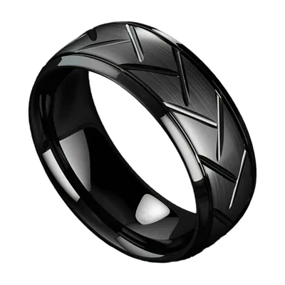 Geometrischer Facetten-Ring mit Rillen, Schwarz, Edelstahl