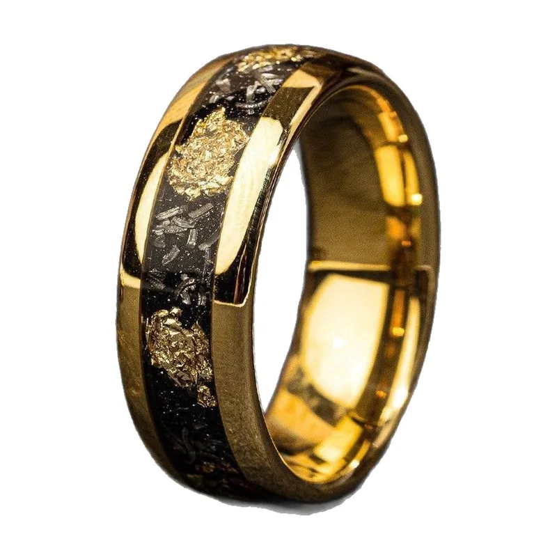 8mm Ring mit Meteorit- und Perlmutt-Inlay, Edelstahl