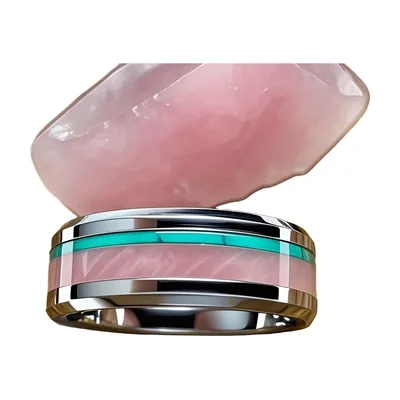 Anello con pietre rosa e turchese, Acciaio Inossidabile