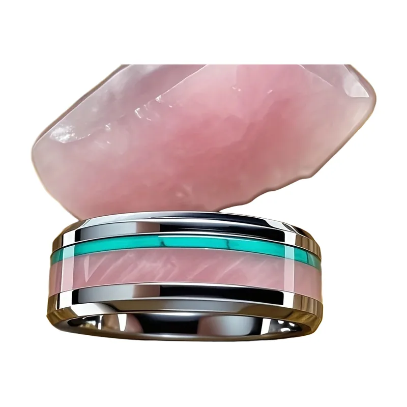 Herren Ring mit rosa und türkisen Steinen, Edelstahl