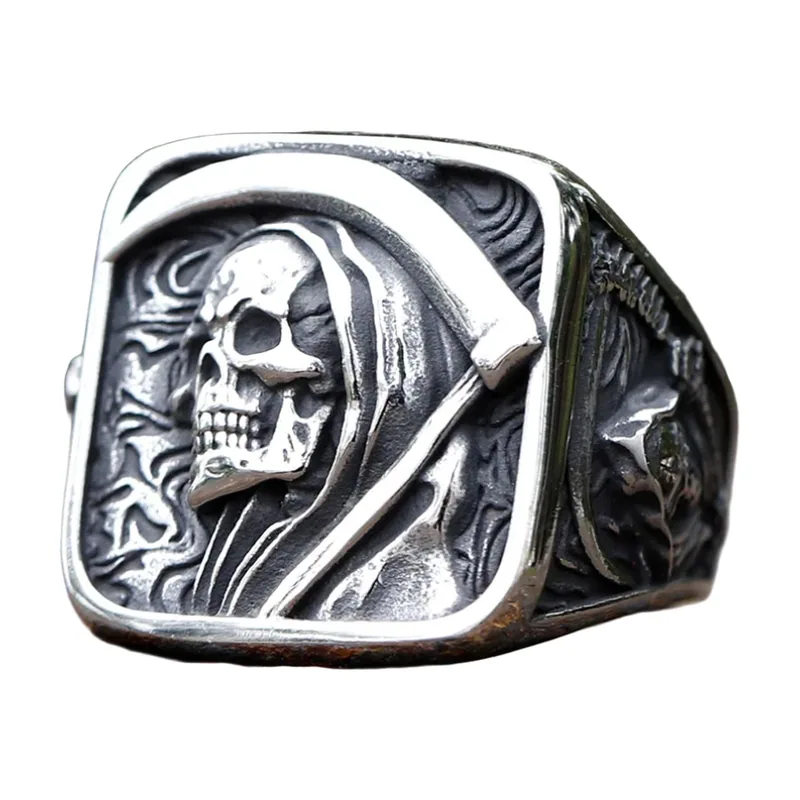 Anillo Sello de la Parca con Guadaña, Acero Inoxidable