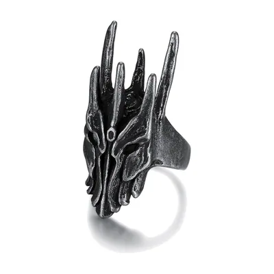 Drachenkopf Statement-Ring, Antik-Finish Edelstahl