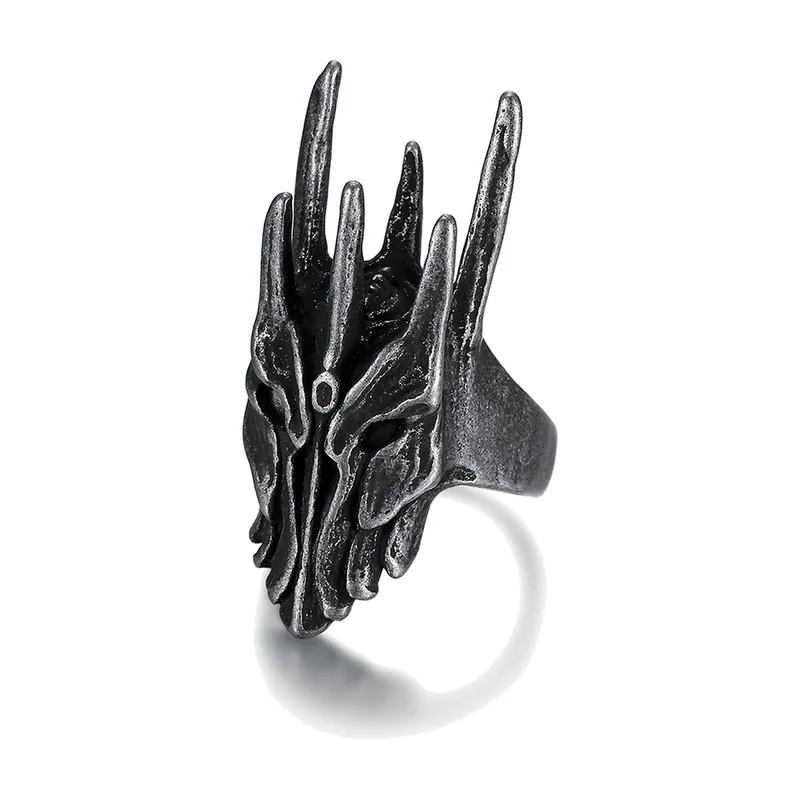 Drachenkopf Statement-Ring, Antik-Finish Edelstahl