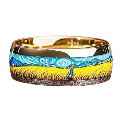 Anillo con Incrustación de Paisaje, Acero Inoxidable