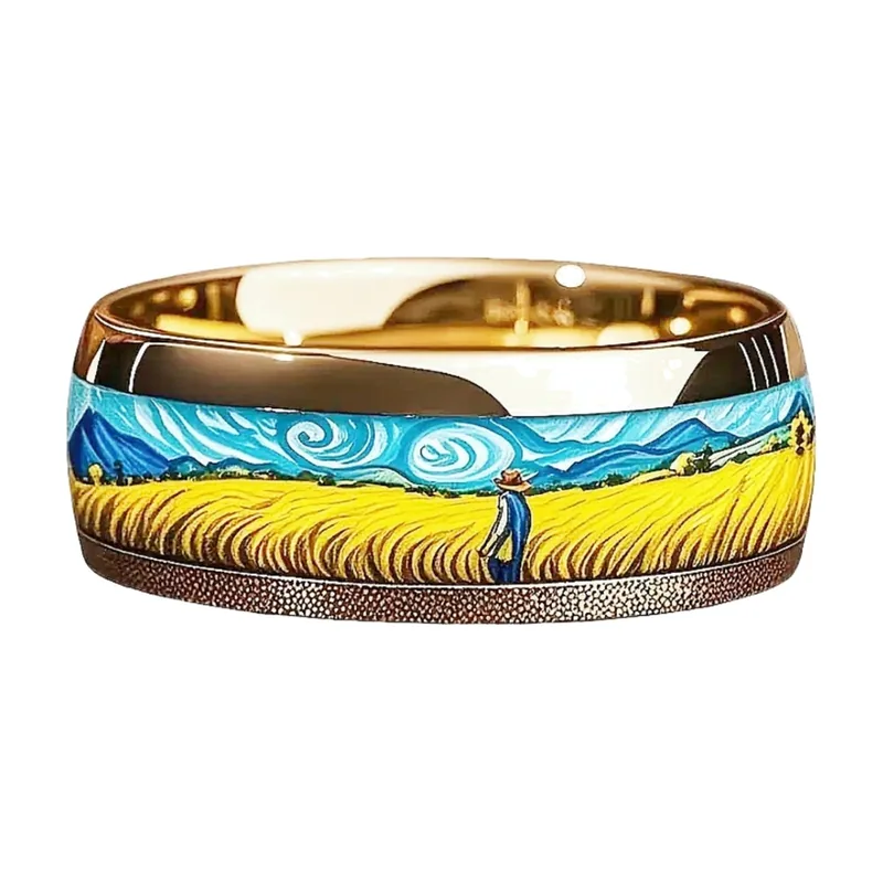 Bague avec Incrustation Paysage, Acier Inoxydable