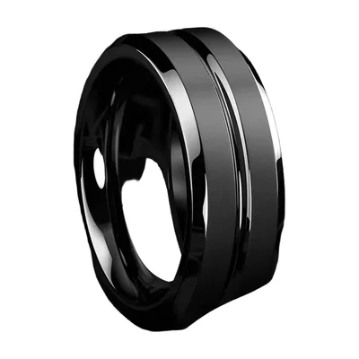 Anillo de banda con ranura negro mate, acero inoxidable