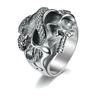 Totenkopf und Schlange Biker-Ring, Edelstahl