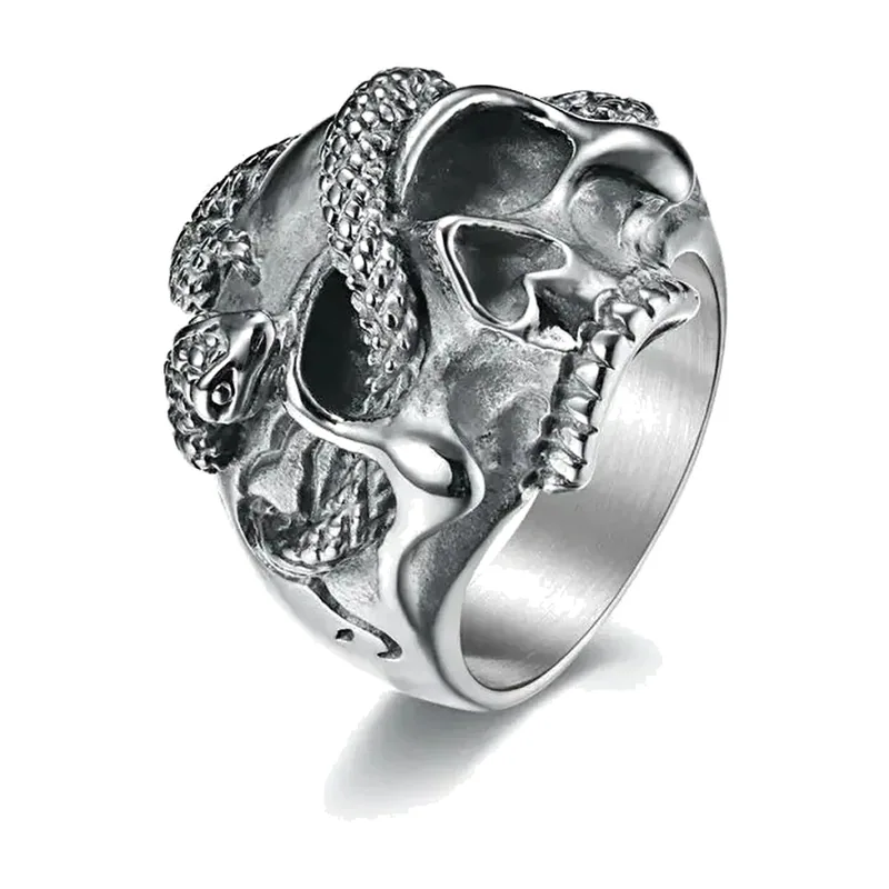 Anello Teschio e Serpente Biker, Acciaio Inossidabile