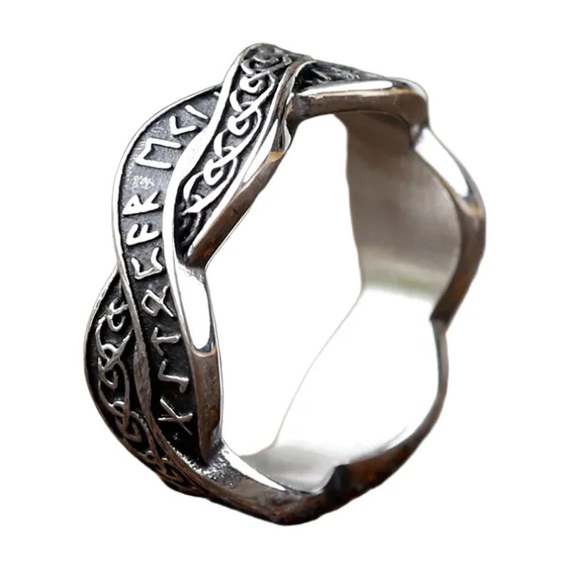 Wikinger Ring mit nordischen Runen und Twist-Design, Edelstahl