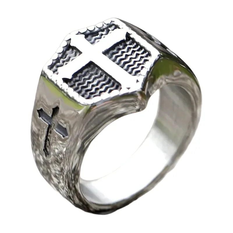 Chevalière avec motif Croix, Acier Inoxydable 316L