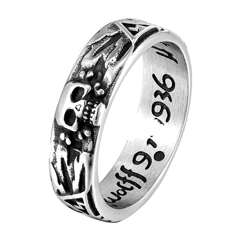 Anillo Gótico de Calavera, Acero Inoxidable Acabado Antiguo