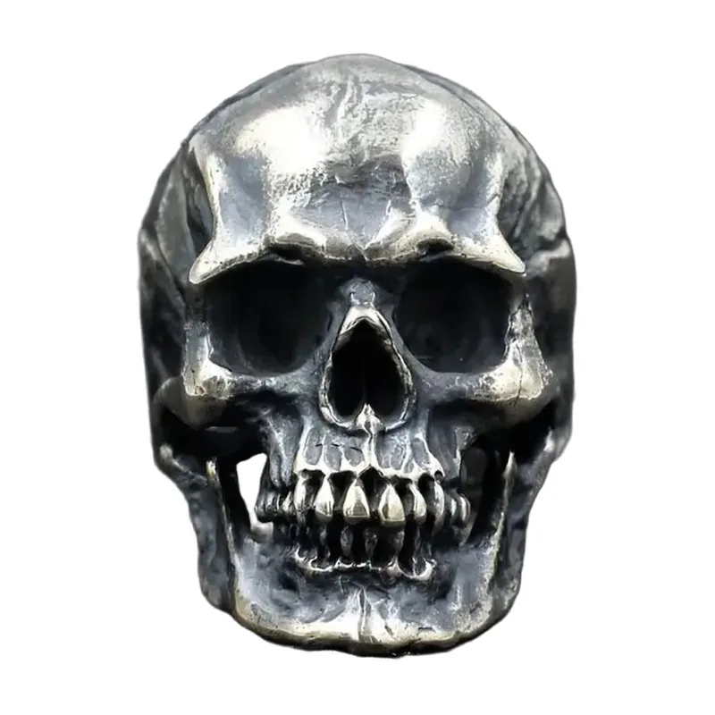 Anello Statement con Teschio, Acciaio Inossidabile Finitura Antica