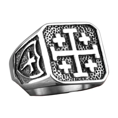 Herren Siegelring Jerusalem-Kreuz, 316L Edelstahl
