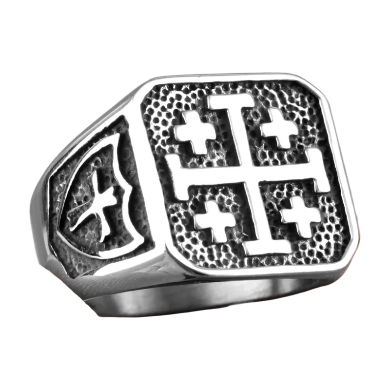Herren Siegelring Jerusalem-Kreuz, 316L Edelstahl