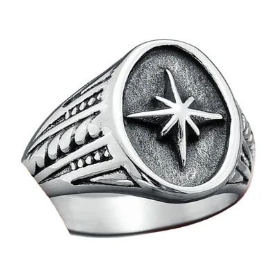 Herren Siegelring mit Nordstern-Motiv, Edelstahl 316L