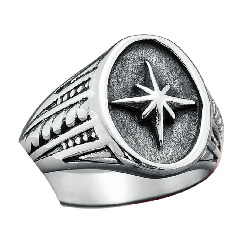 North Star Signet Ring, 316L Stainless Steel