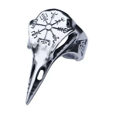Rabenkopf-Ring mit Vegvisir Nordischer Kompass, Edelstahl