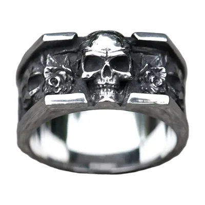 Totenkopf-Ring mit Blumen-Motiv aus Edelstahl