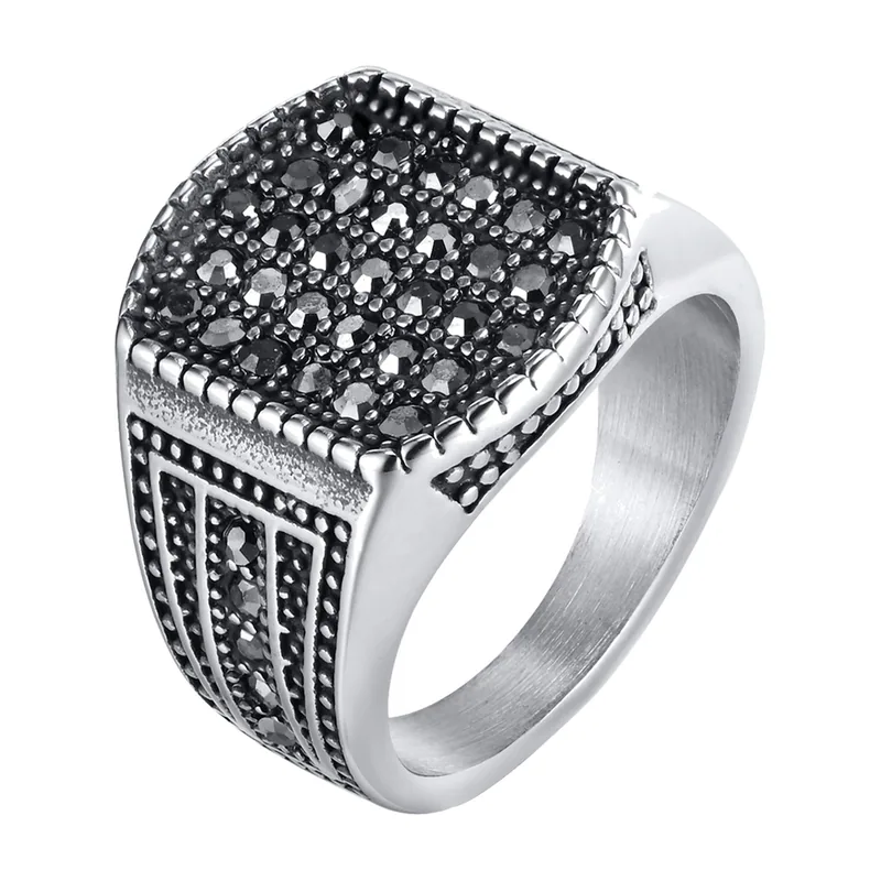 Geometrischer Biker-Siegelring mit schwarzen Zirkonia, Edelstahl