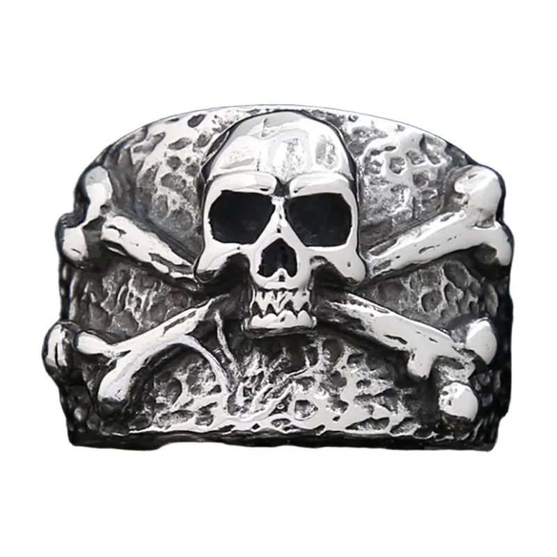 Anello Teschio e Ossa Incrociate Biker, Acciaio Inossidabile