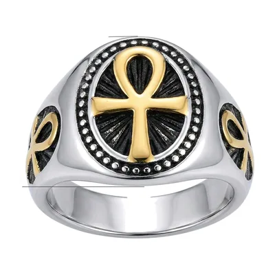 Ankh Cross Signet Ring with Cubic Zirconia, Stainless Steel