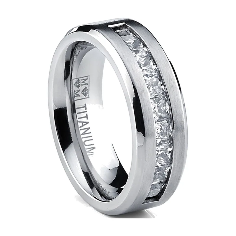 Stainless Steel Ring with Square Cubic Zirconia, Polished Silver Tone