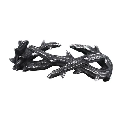Anillo con Motivo de Espinas y Acabado Antiguo, Acero Inoxidable