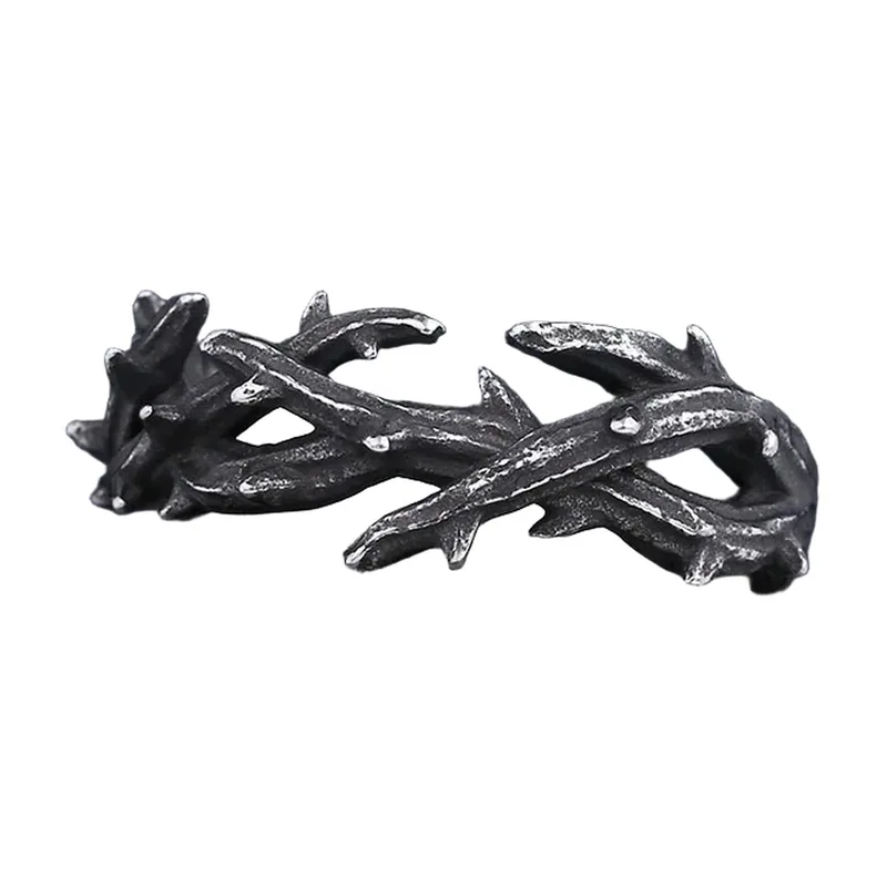 Anillo con Motivo de Espinas y Acabado Antiguo, Acero Inoxidable