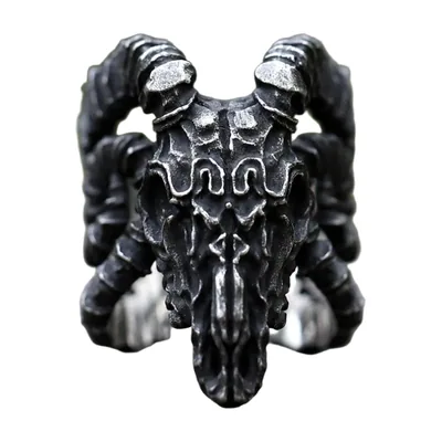 Widder-Schädel Statement-Ring, Gothic Design, Edelstahl