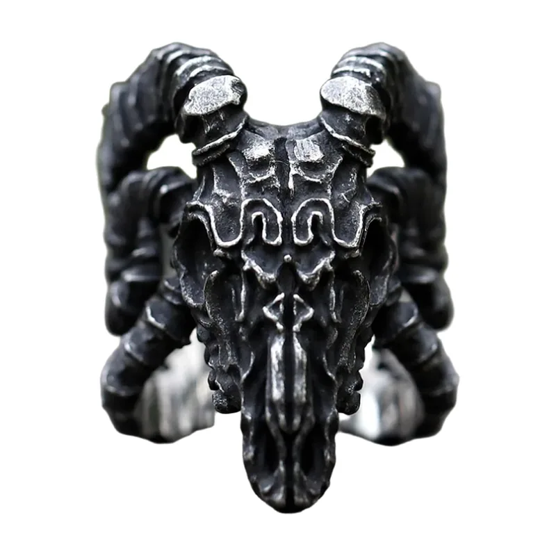 Widder-Schädel Statement-Ring, Gothic Design, Edelstahl