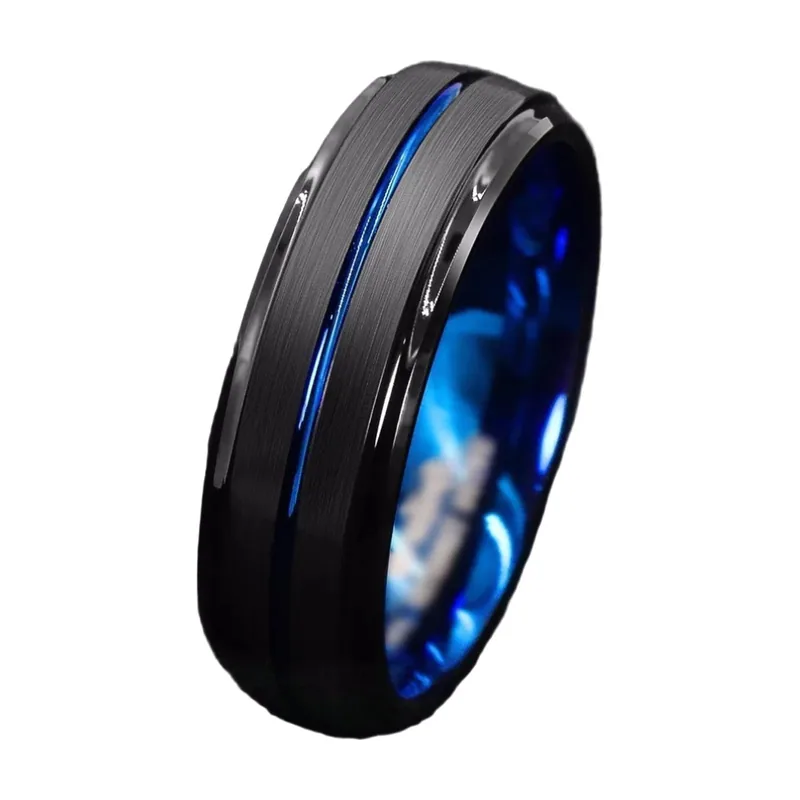 Bague à rainure avec insert bleu, acier inoxydable