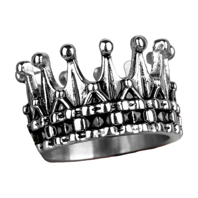 Anillo Statement con Motivo de Corona, Acero Inoxidable Antiguo